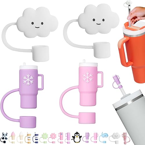 Paquete de 4 tapas de popote para copa Stanley, funda de popote de silicona para popotes Stanley de 0.4 pulgadas0.394 in, adornos de popote