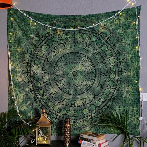 Image of Craft Trade 30x40 Inches Dark Green Cotton Mandala Ombre Wall Hanging Tapestry