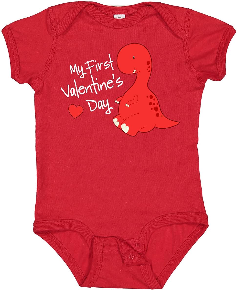 inktastic My First Valentine's Day Red Dinosaur with a Heart Baby Bodysuit