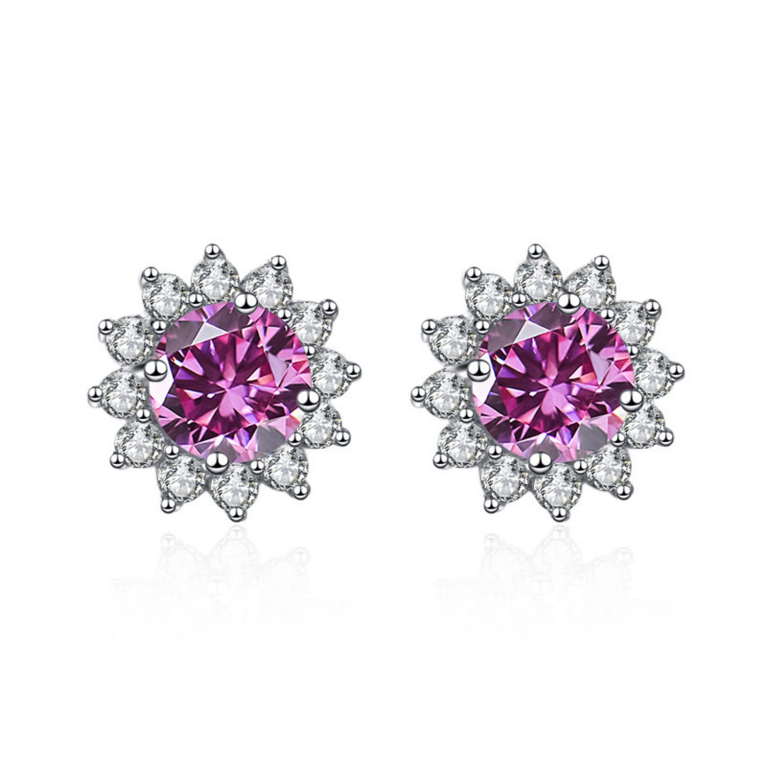 WZGWDC Rosa/blau/grüne Moissanit-Ohrstecker für Damen und Herren, 1 Karat D-Farbe, VVS1-Diamant-Ohrringe, S925-Sterlingsilber-Sonnenblumen-Ohrringe für Hochzeit, Geburtstag, Geschenk mit Zertifikat