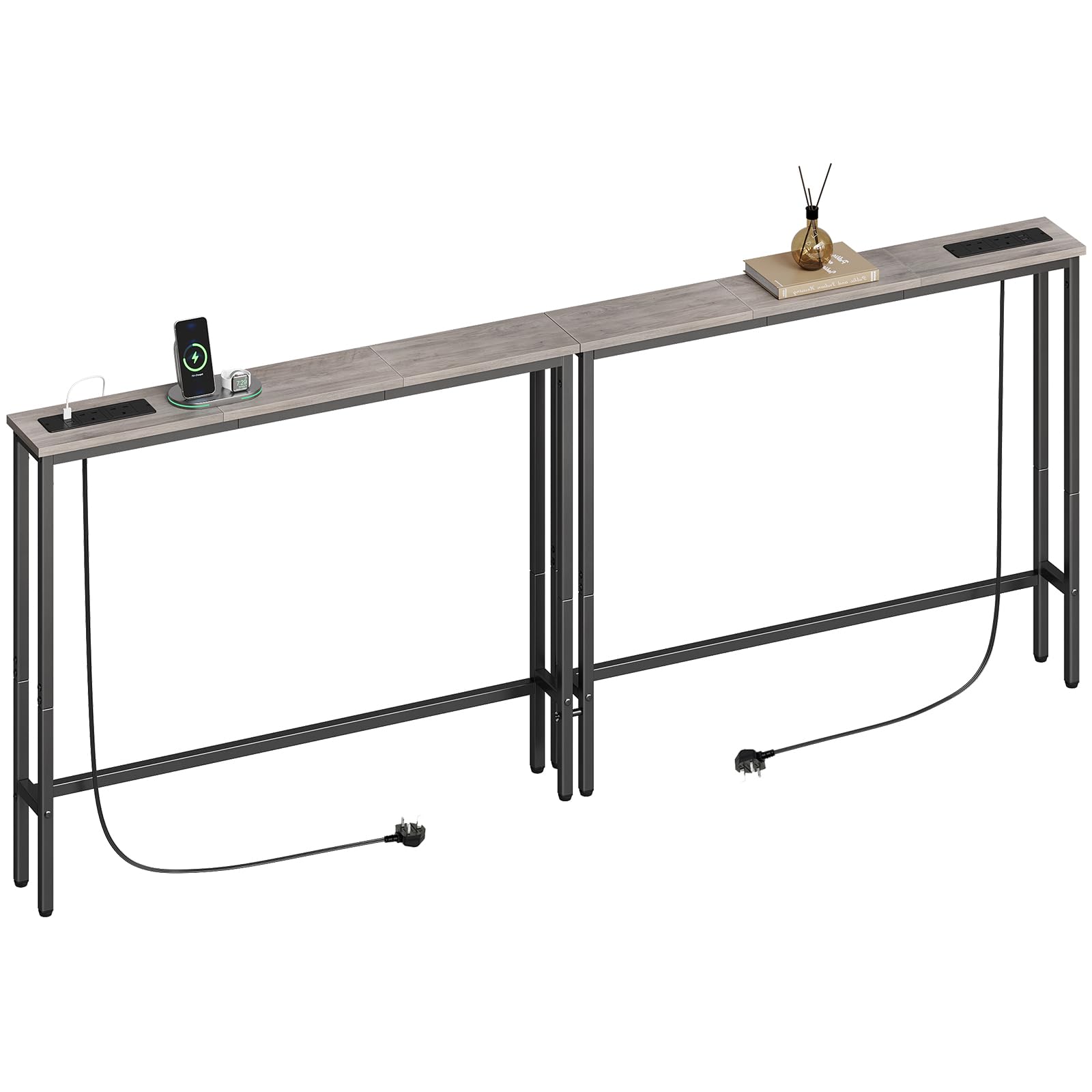 ELYKEN 15cm Narrow Console Table behind Sofa with Power Outlet 200cm Long