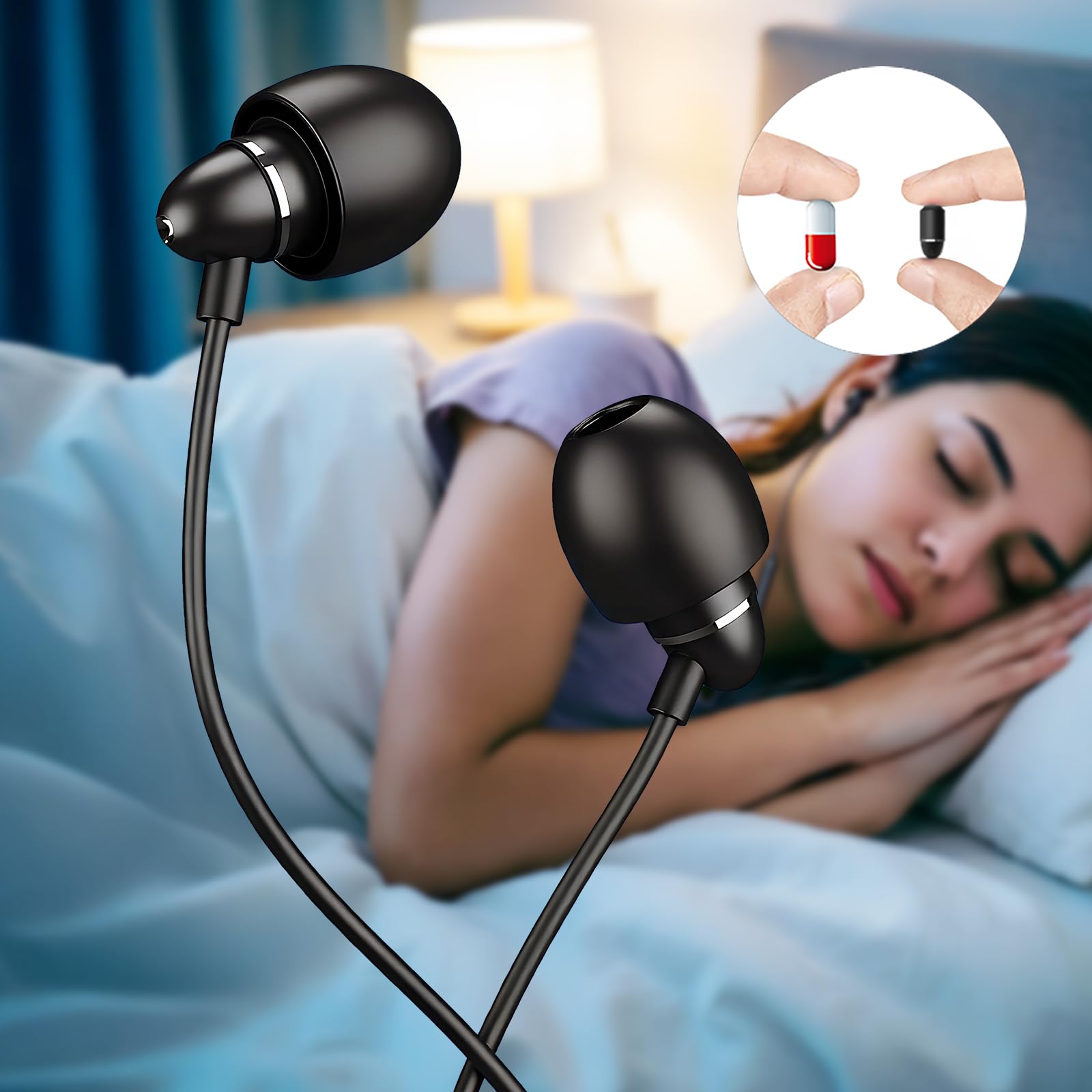 Écouteurs de sommeil filaires USB-C pour dormeurs latéraux avec écouteurs légers en silicone discret, réduction du bruit, microphone intégré et commandes de volume (USB de type C)