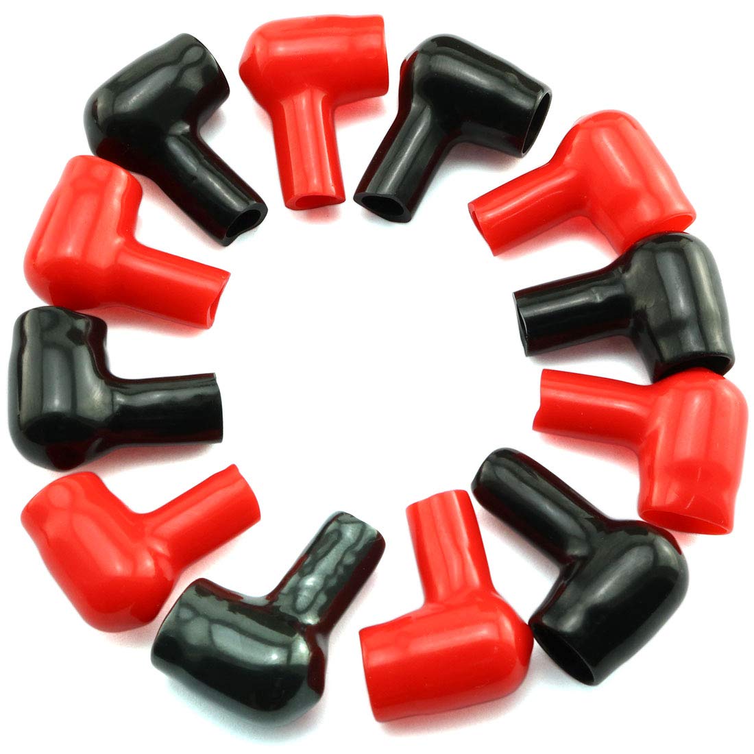 HJ Garden 12pcs Battery Terminal Boots Covers Insulating Protector Cable Lug Caps Insulating Covers Replacement Tools Red/Black 10x6mm