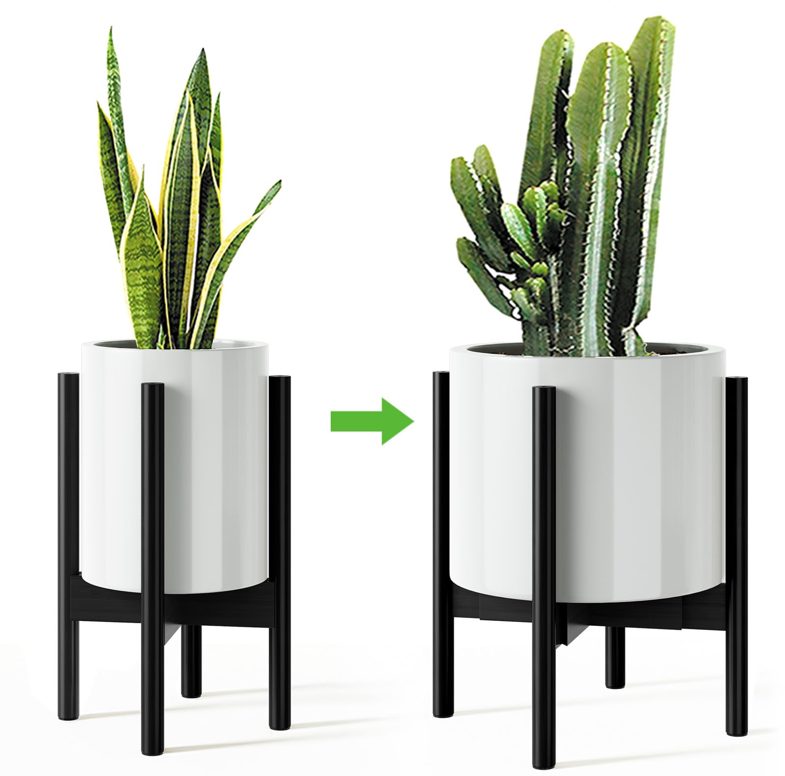 MUDEELA 2 Pack Adjustable Plant Stand Indoor, Bamboo Plant Stand 8 to 12 Inches, Single Floor Plant Stand for Indoor Plants, Bamboo Black Planter Stand for Indoor Plants, Pot Plant Not Included