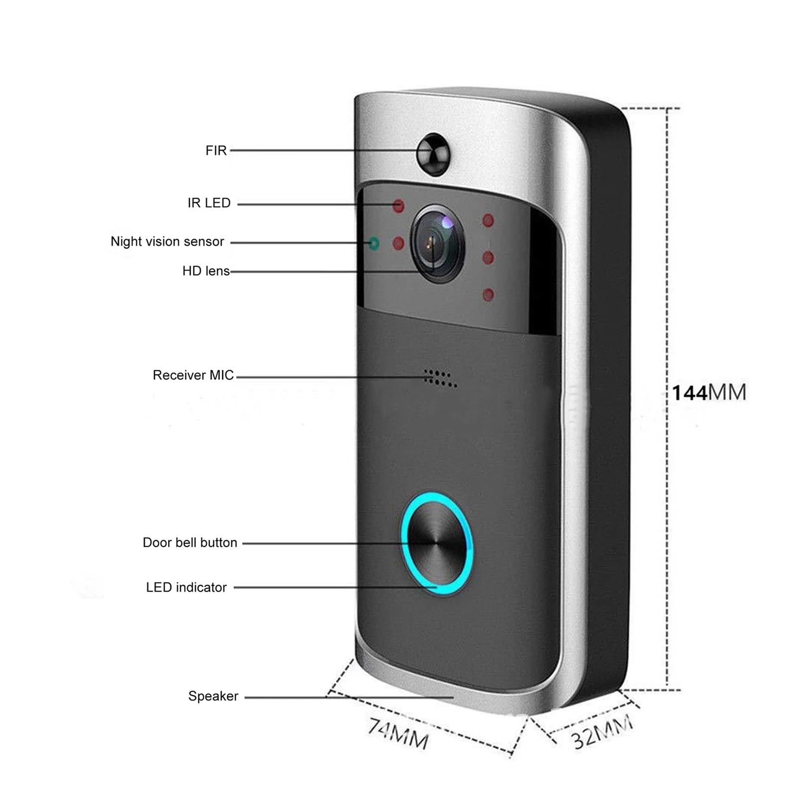 Video Timbre, Timbre intelinte inalámbrico V5 con visión Nocturna, 720P HD, intercomunicador de Voz, detección PIR, Sensor de Movimiento, Dispositivo de protección de Seguridad.