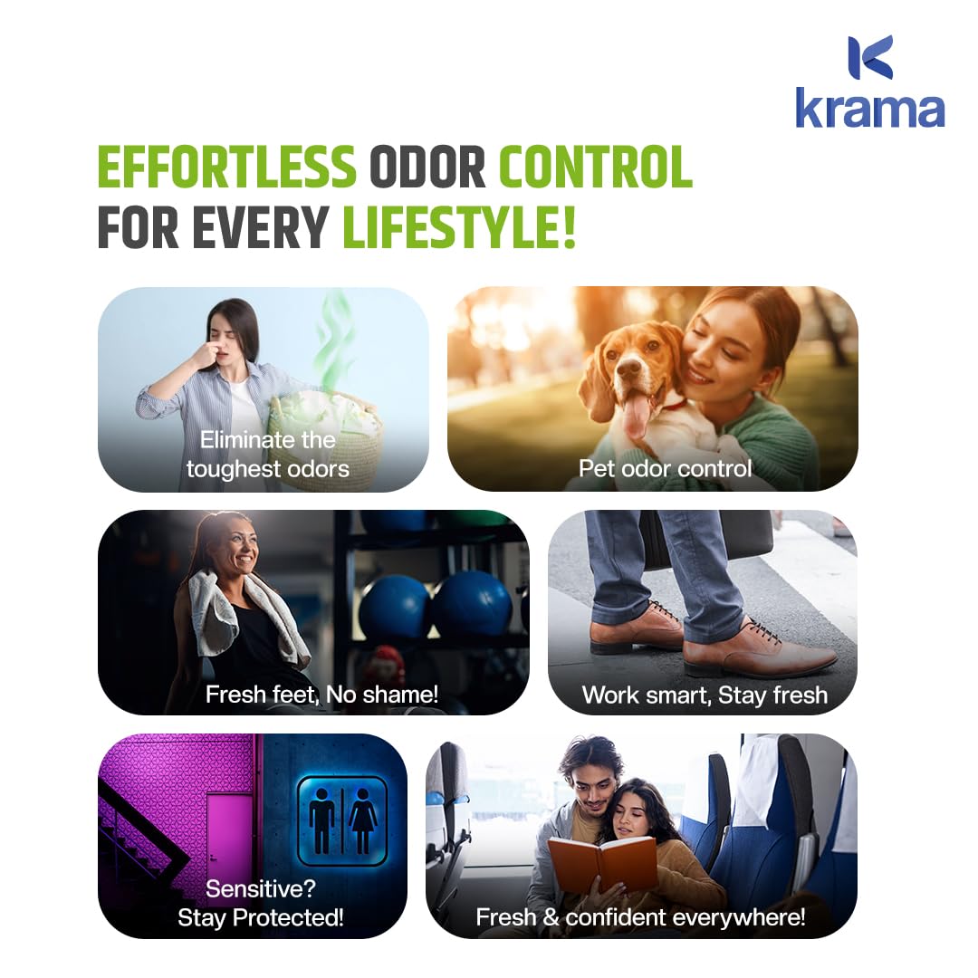 Krama Multi Purpose Natural Pet-Shoes Smell Remover Spray - Long Lasting-Instant Odour Remover for Bad Socks, Urine, Potty, Vomit, Dustbin & Burnfood - Kitchen Drain & Bathroom Smell Eliminator -300ml