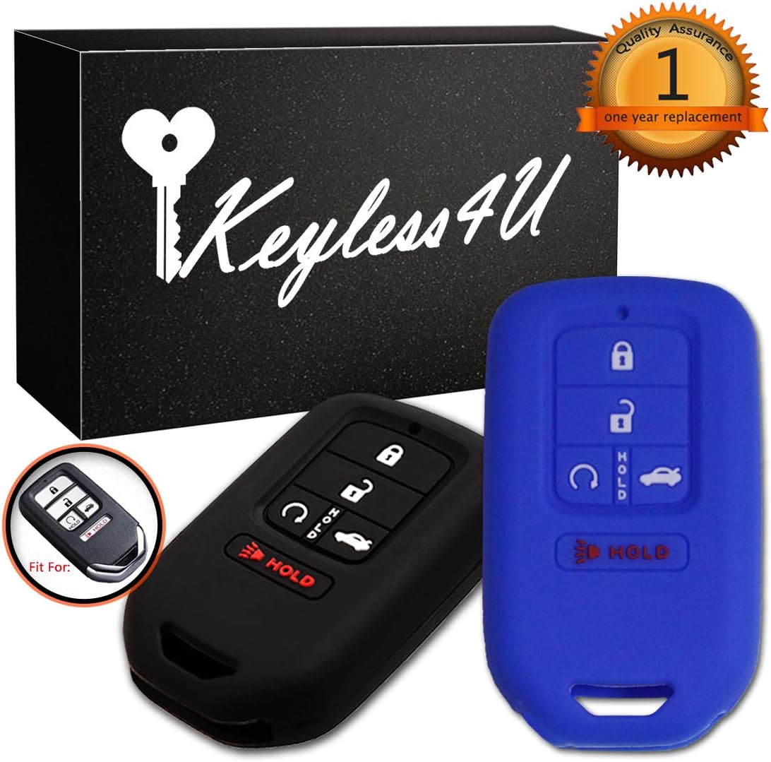 2Pcs Keyless4U Honda 5 Buttons Silicone Key Fob Full Case Cover Protector Remote Skin Keyless Jacket for 2015 2016 2017 2018 Honda Accord Civic CR-V Pilot (Black Blue)