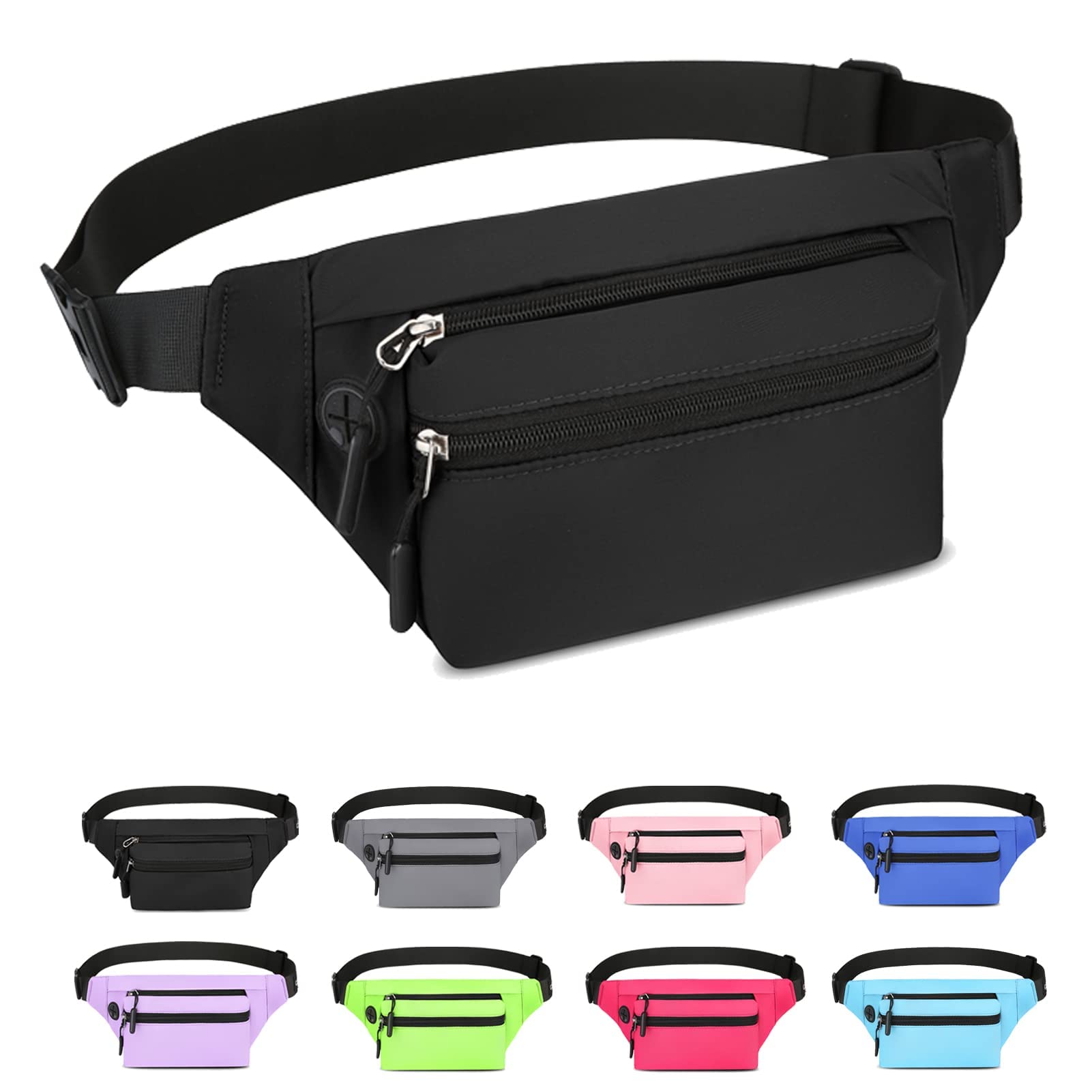 AuSion Large Fanny Pack for Women Waterproof Crossbody Bags with 3-Zipper Pockes Fashionable Running Hiking Waist Belt Bag for Men Carrying All Phones, Black