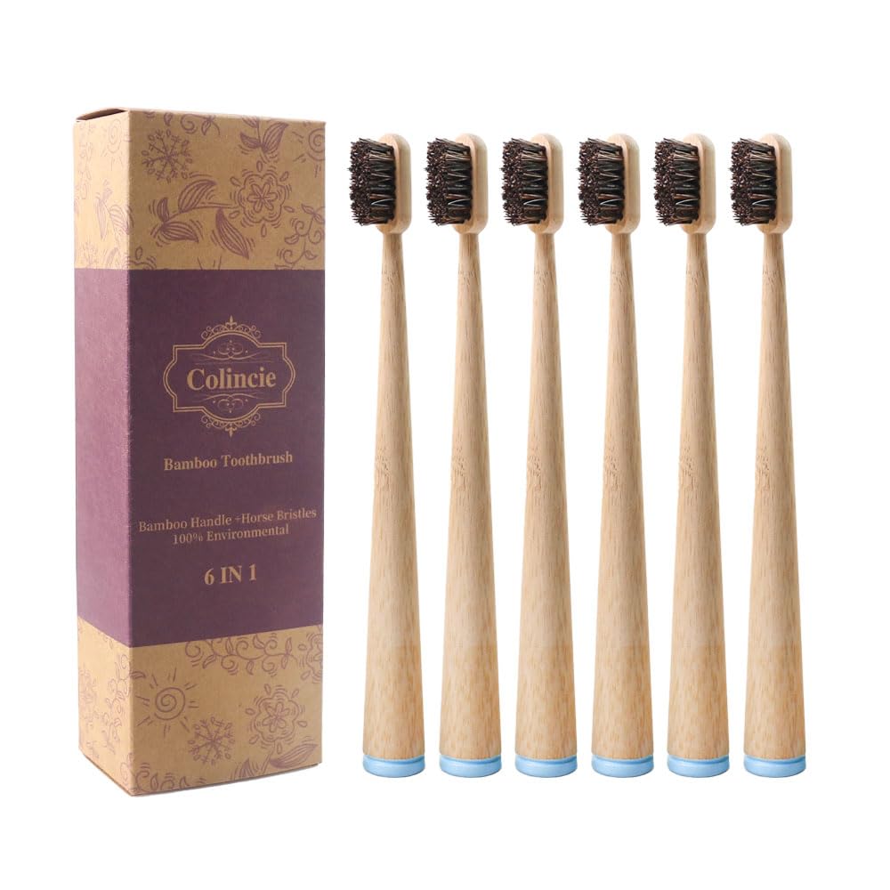 Horse Bristle Bamboo Toothbrush Manual Toothbrush None Plastic Nylon 6 Pieces 6
