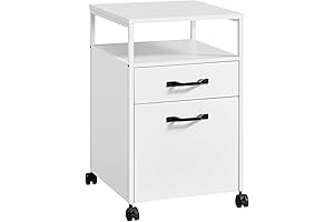 Fully Assembled VASAGLE Mobile Lateral File Cabinet with Open Shelf, White