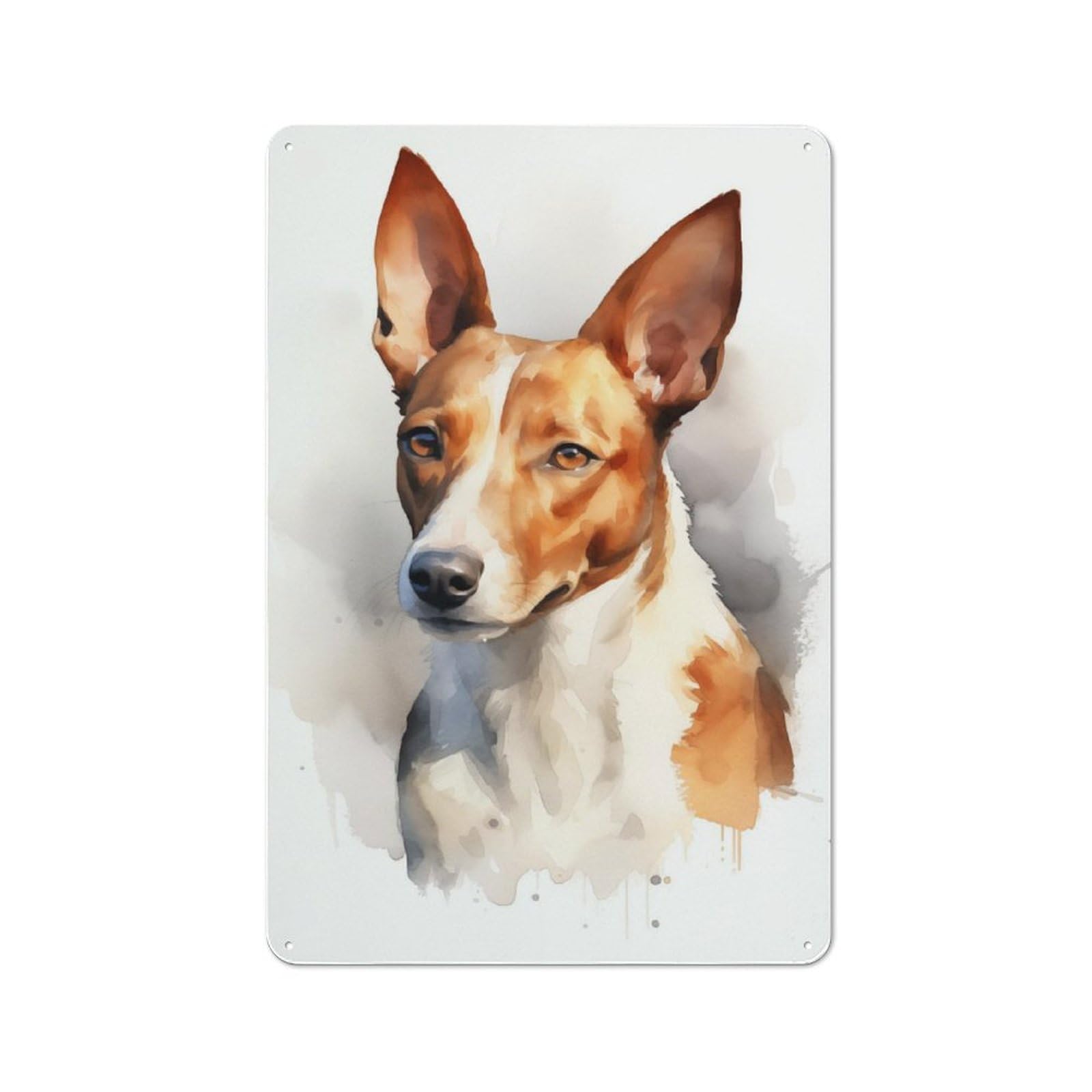 Junmoney Basenji Watercolor Dog For Garden Room Or Summerhouse, Retro Metal Sign 30X20cm, For Metal Sign Collectors, For Vintage Wall Decor Fans