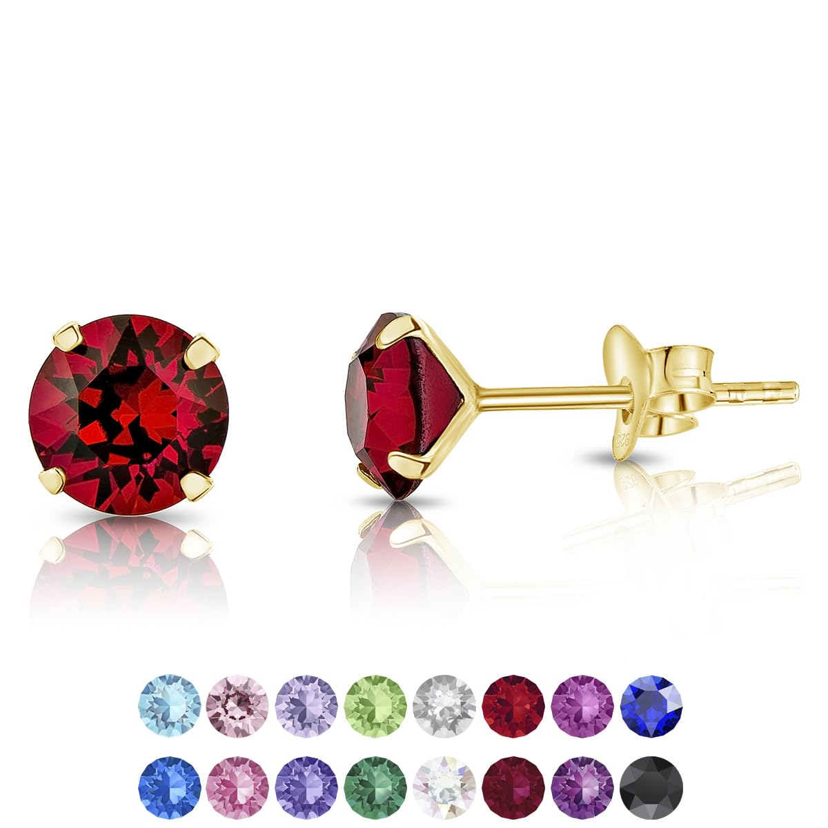 DTPsilver DTPsilver® Pendientes Mujer Plata de Ley 925 Chapado Oro Rosa con Cristal Swarovski® 6 mm - Pendientes Pequeños Oro Amarillo - Pendientes Dorados - Elección de Colores