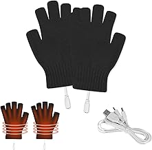 USB Heated Gloves, Portable Washable Winter Heated Gloves, Winter Heating Gloves, Knitted, Half Fingers, Washable, for Men and Women, Indoor