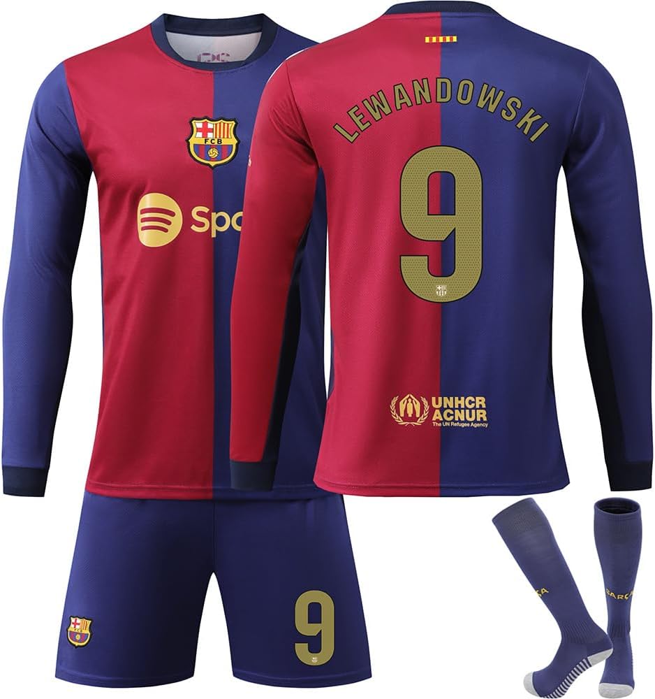 24/25 バルセロナ アウェイ 9番 レヴァンドフスキ 長袖 ユニフォーム AHCY] 24-25 バルセロナ ホーム レヴァンドフスキ ユニフォーム 背番号