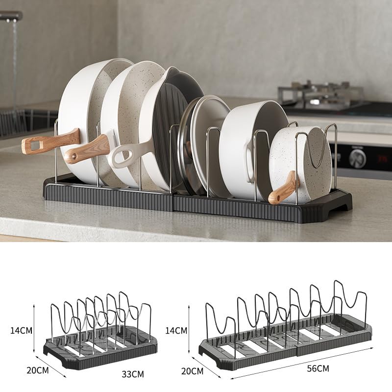 Image of STAR WORK Expandable Pull-Out Pan & Pot Organizer Pan Dish Rack Stand Organizer for Cabinet Kitchen Cabinet Cookware Baking Frying Rack (BLACK)