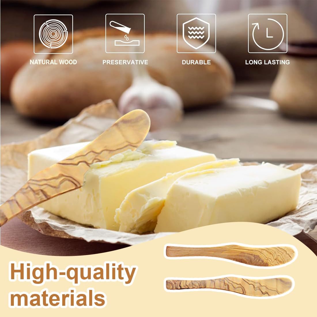 GXGM 2 Pcs Cortador de Mantequilla de Madera,Cuchillos de Madera para Untar Queso,Multifunción,Cuchillos de Mesa de Madera,Queso Untar,Adecuado para Untar Mantequilla,Mantequilla de Cacahuete