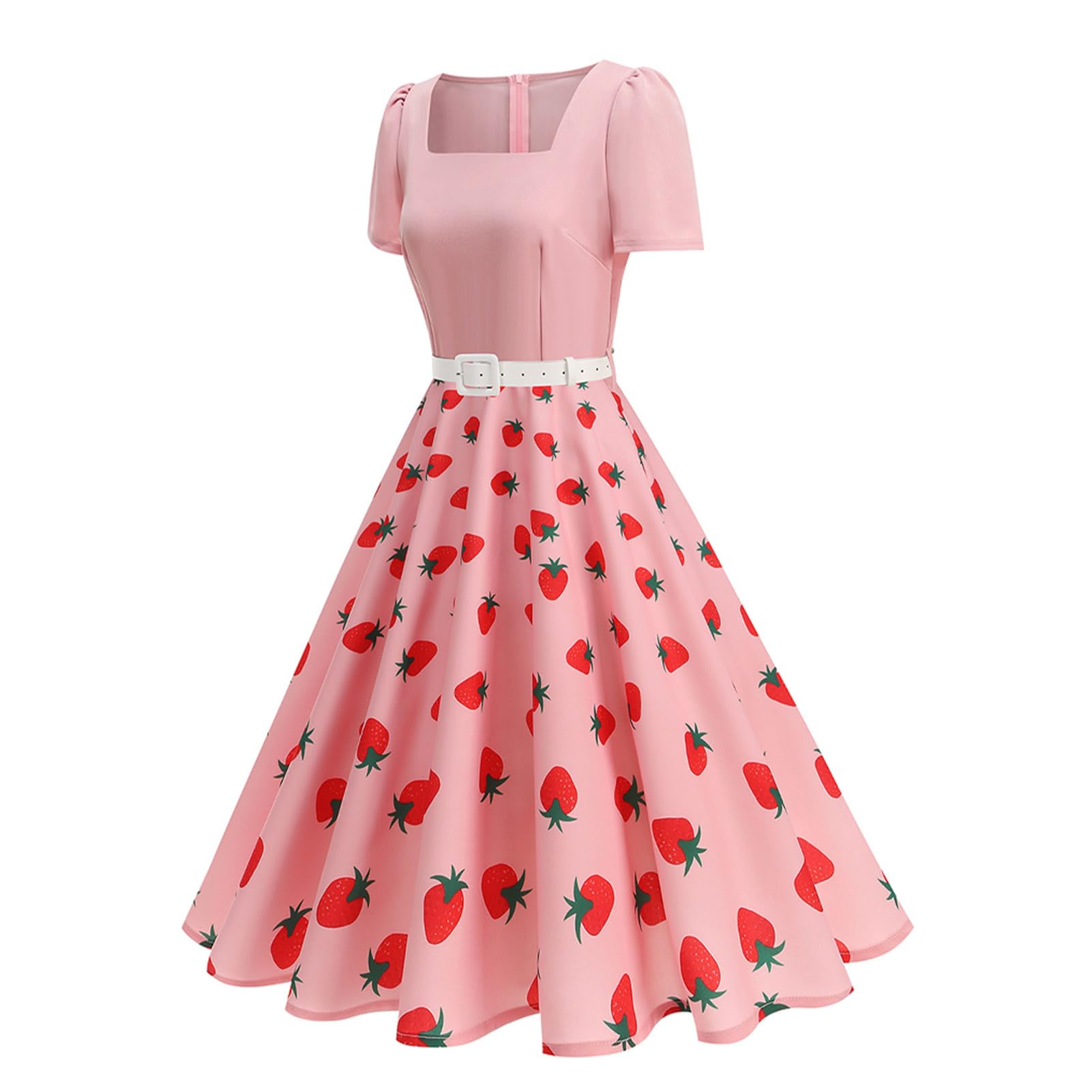 OMEWEE Rockabilly Kleider Damen 1950er Vintage Retro Kurzarm Polka Dot A-Line Swing Cocktailkleid Elegant Knielang Hochzeit festliches Kleid Abendkleid Partykleid