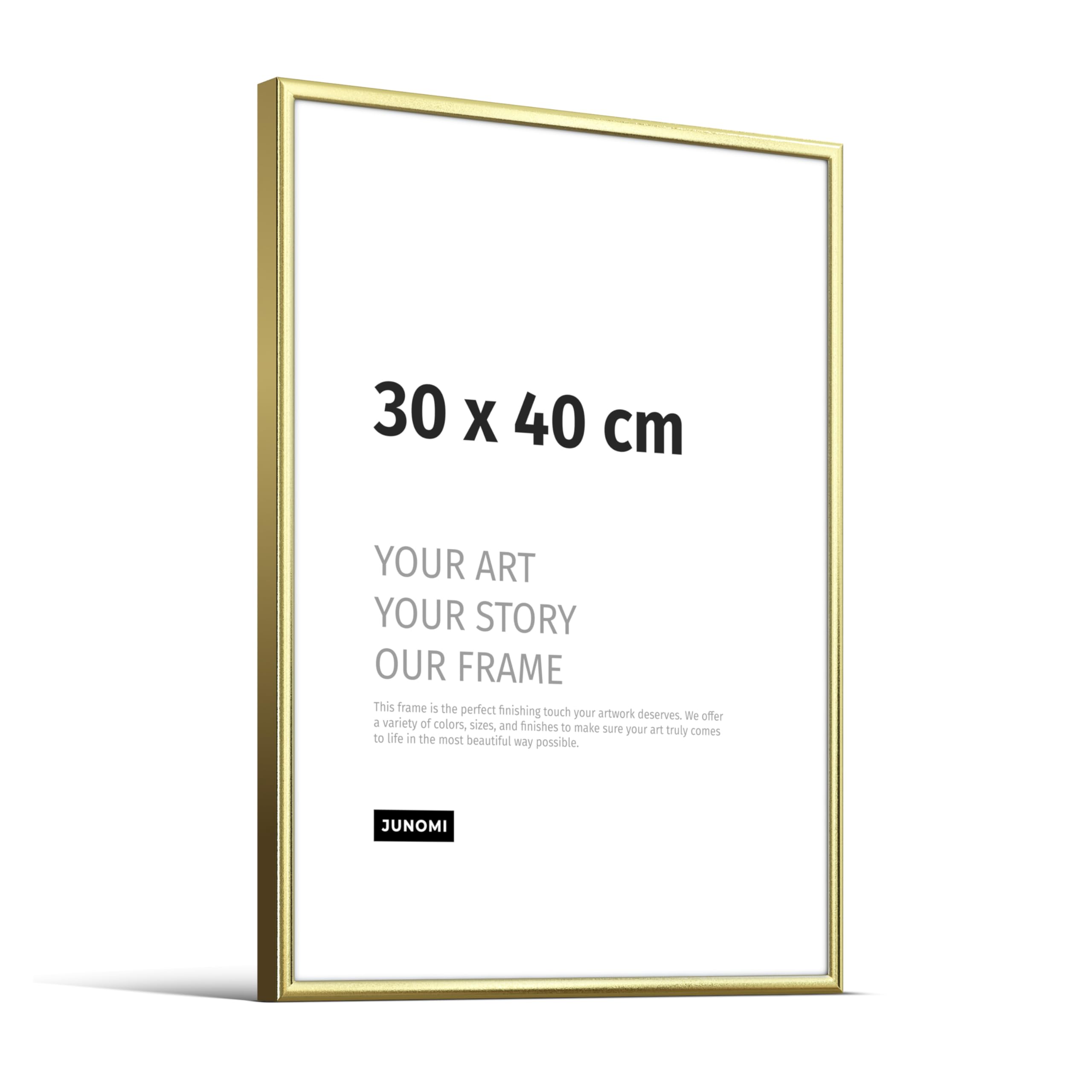 JUNOMI® Picture Frame 30 × 40 cm, Gold Glossy Aluminium, Slim Profile, Shatterproof Acrylic Glass