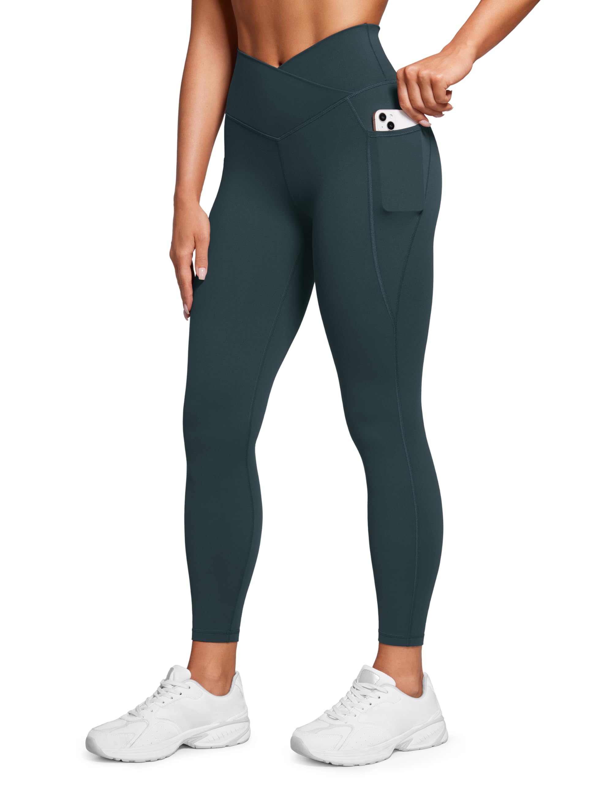 CRZ YOGAButterluxe Womens Crossover Waist Workout Leggings with Pockets 25" - V Cross High Waist Gym Lounge Yoga Pants