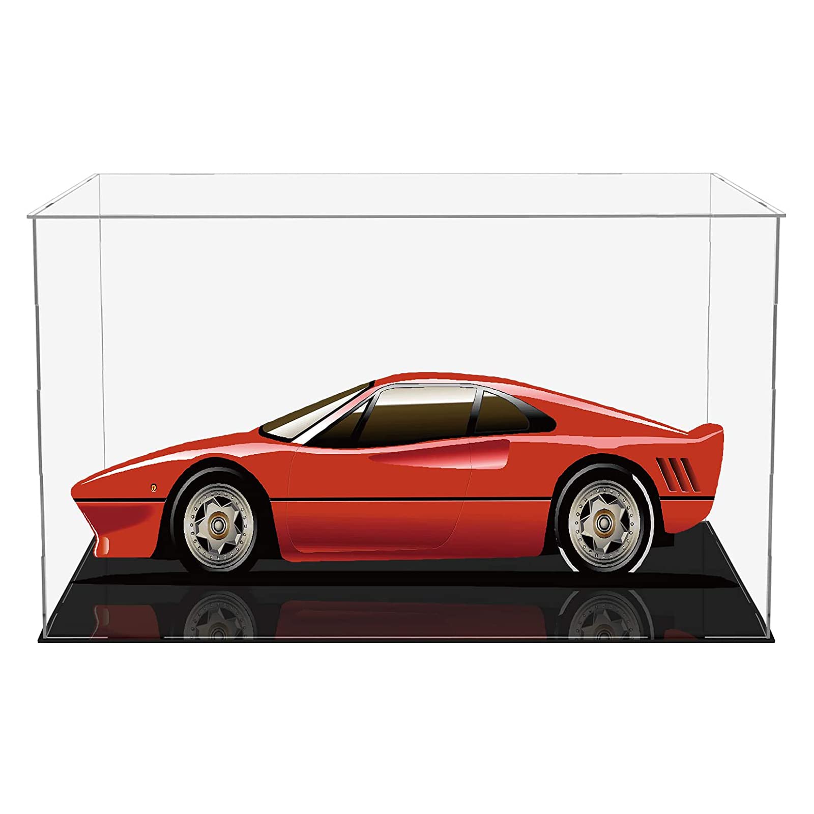 Clear Acrylic Display Case,Self-assembly Display box with black acrylic base,Countertop Box Cube Organizer Stand Riser Dustproof Protection Showcase