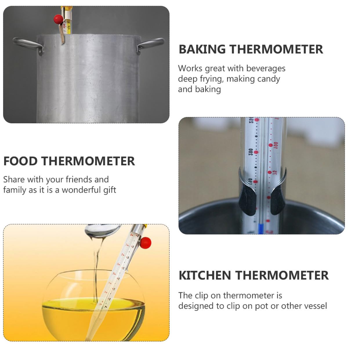 Termometro Colore in Vetro Temperato per Resistente Alte Temperature per Clip in Acciaio Inossidabile Colore per Friggere e Preparare Dolci in Cucina