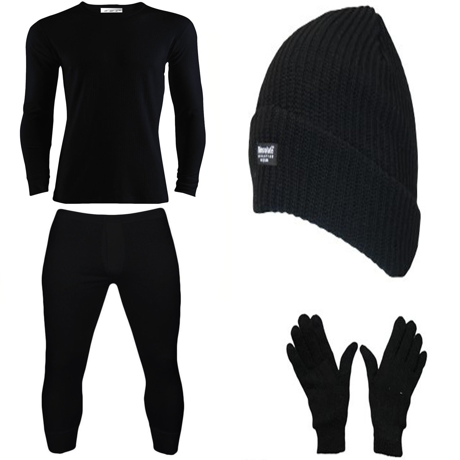 Mens Hot Set Long Sleeve Vest & Long Johns with Hat Glove Suitable for Winter, Outdoor Work, Travel, Camping & Ski Wear Size S-XL