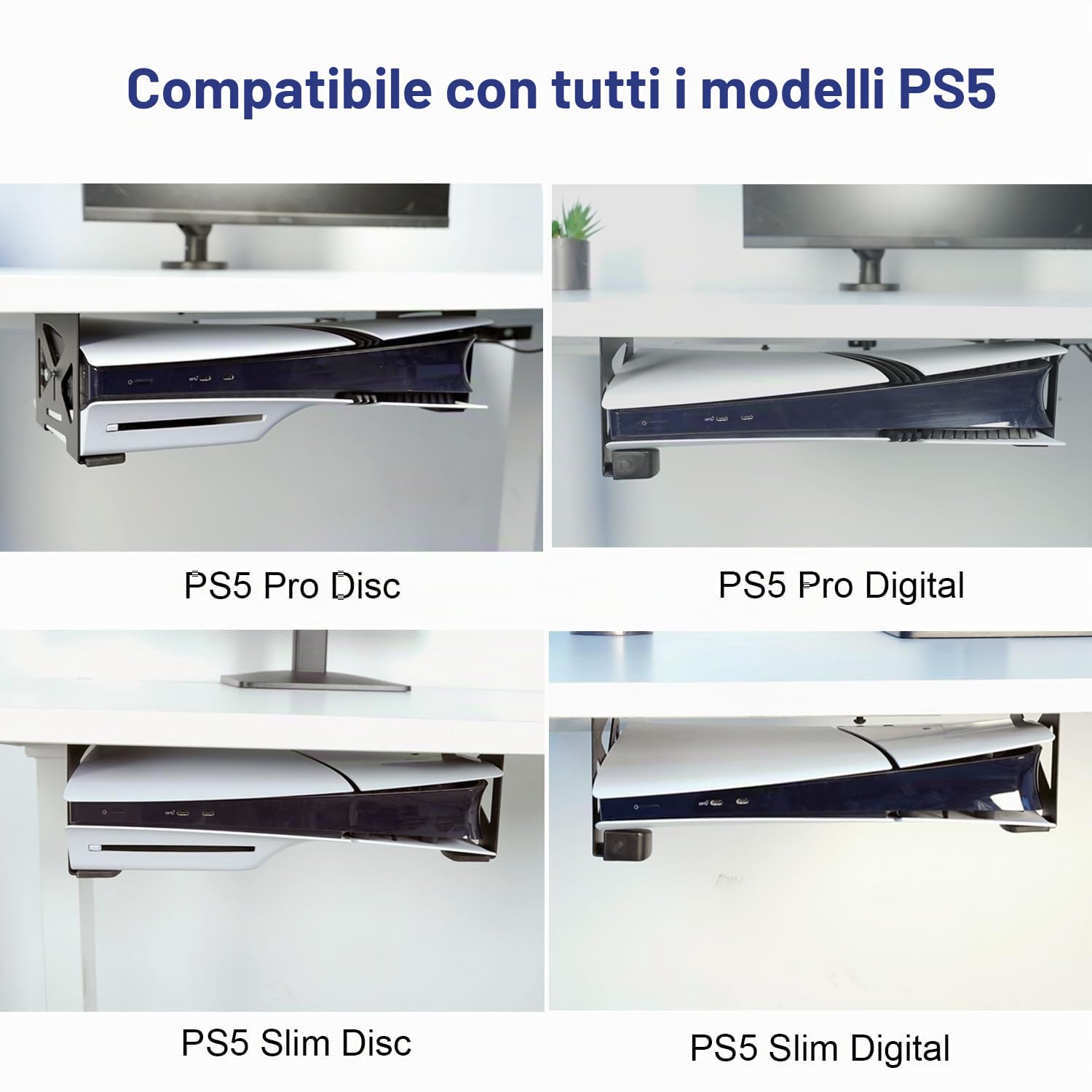 Monzlteck Supporto da scrivania per PS5/PS5 Slim, montaggio invisibile Compatible con Playstation 5 Disc e Digital Edition, salvaspazio, DP-05