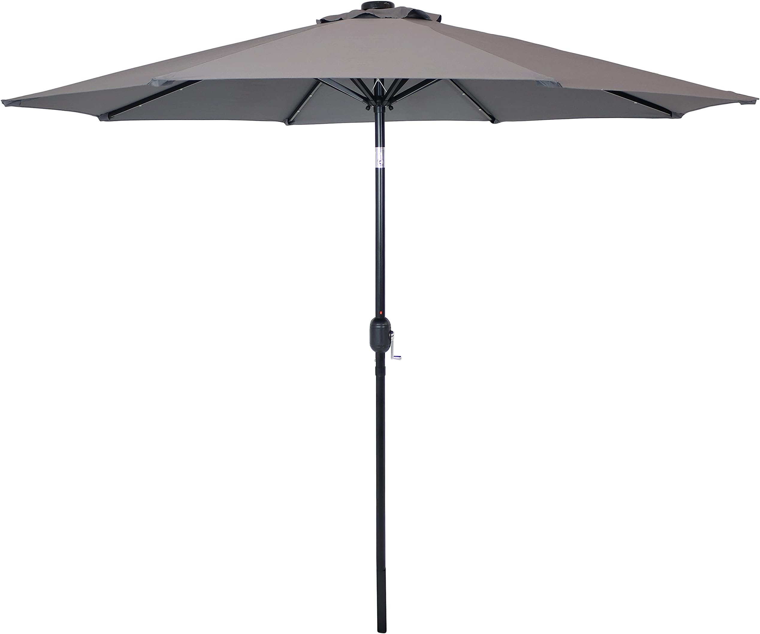 Sunnydaze 9 ft Outdoor Patio Umbrella with Solar Lights - Polyester LED Table Market Umbrella with Push-Button Tilt and Crank - Gray