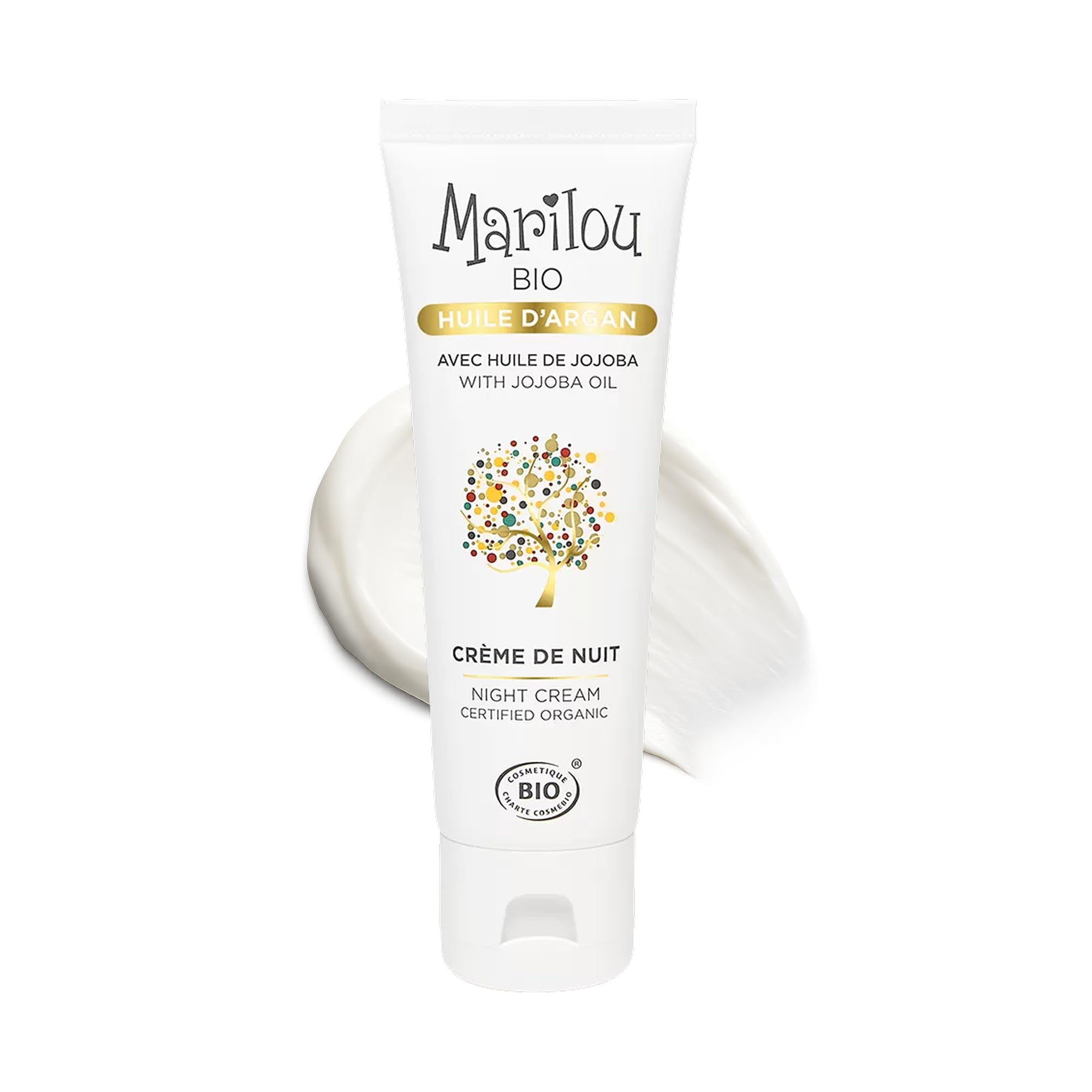 MARILOU BIO - Crème de Nuit visage à l'Huile d'Argan bio - Nourrissante et hydratante - 98% d'ingrédients d'origine naturelle - Peaux normales à sèches - 50ml