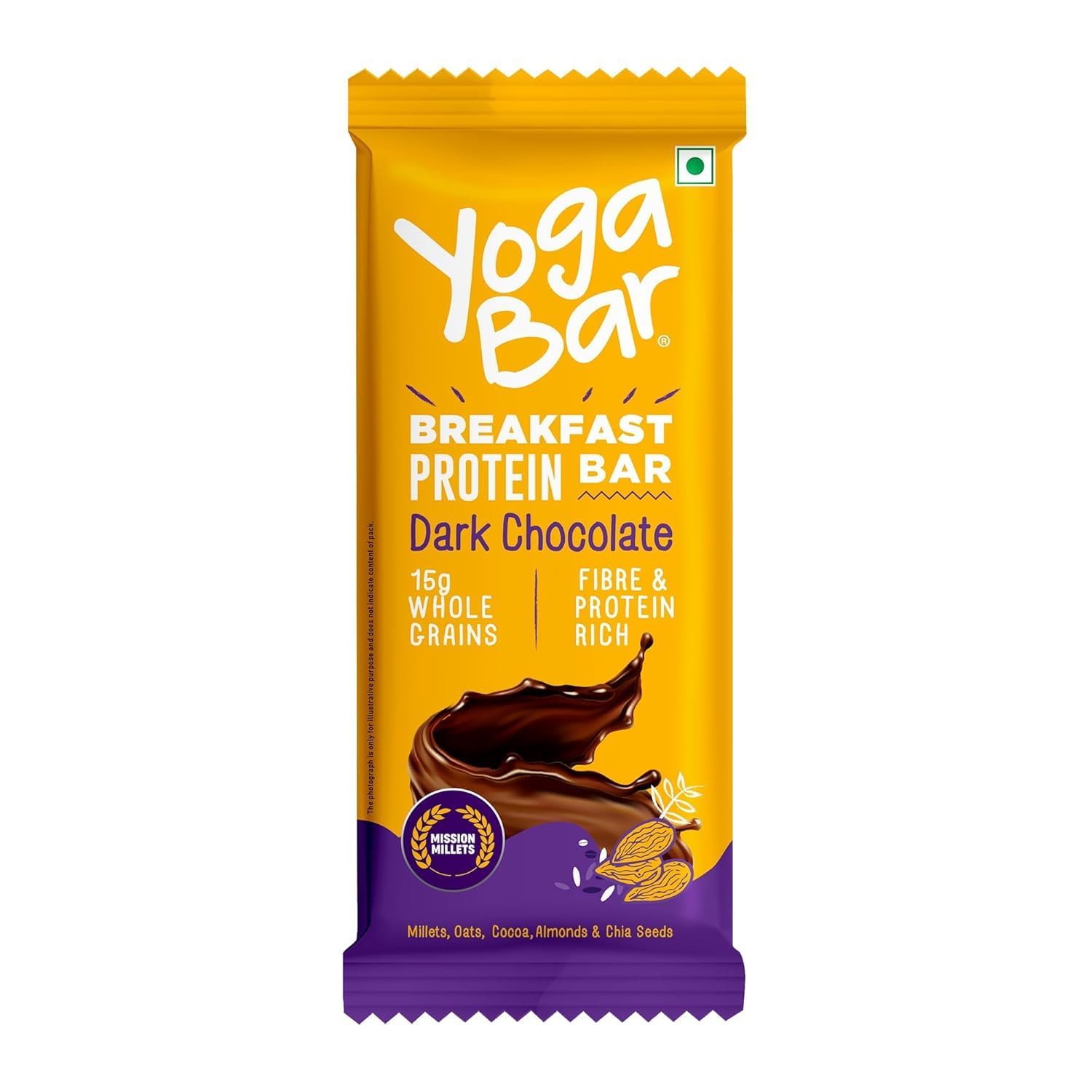 Yoga Bar Breakfast Protein Bar | Dark Chocolate | 7g Protein, 7g Fibre, 26g Net Carbs, 5g Good Fats | Made with Whole Grains | High Fibre & Protein Rich Snack (50g)-image-4