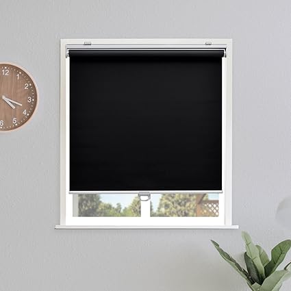Blackout Roller Shades Blinds Cordless for Windows Pull Down Room Darkening Door Blinds with Thermal Insulated Easy to Install for Living Room,Bedroom,Home,Office Bathroom,Black,Custom Size