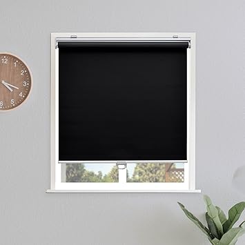 Blackout Roller Shades Blinds Cordless for Windows Pull Down Room Darkening Door Blinds with Thermal Insulated Easy to Install for Living Room,Bedroom,Home,Office Bathroom,Black,Custom Size