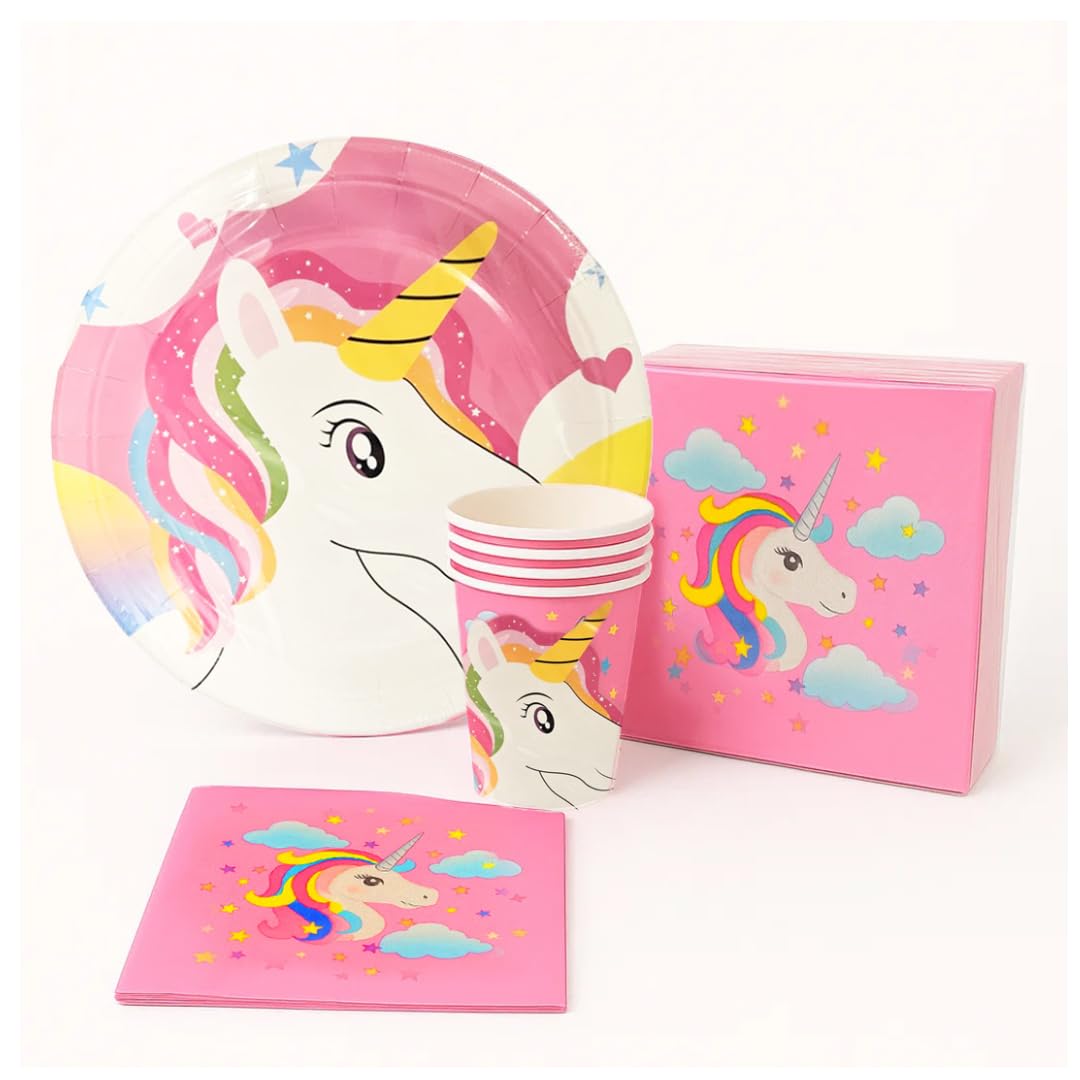 WP Wanna Party Unicorn Birthday Decoration Set, Unicorn Tableware for 10 Guests, Includes Plates, Cups, Napkins - Cute Rainbow Theme Birthday Decorations for Girls & Kids Party(40 Pcs)