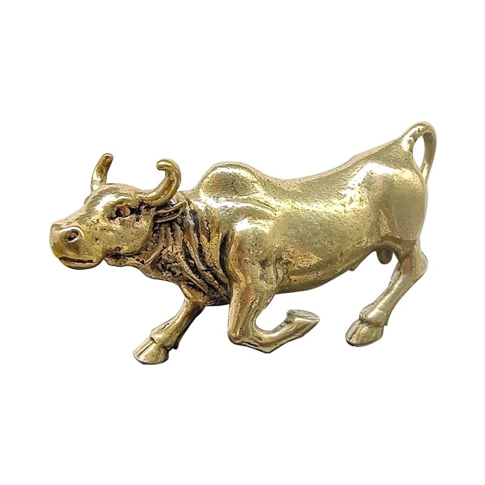 NGDFGR Handmade Brass Bull Figurine, Bronze Feng Shui Zodiac Ox Statue Cattle Sculpture Study Entrance Decor Craft Collection Ornament