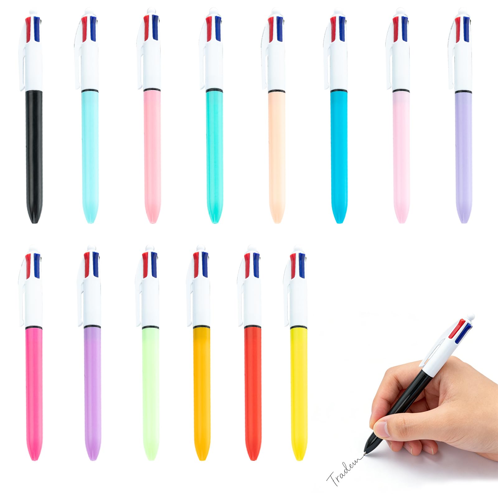 14 Piezas Bolígrafo 4 en 1 Retráctil, Bolígrafo Multicolor de 1 mm, Bolígrafos Cuatro Colores (Rojo, Verde, Azul, Negro) para Oficina y Estudio