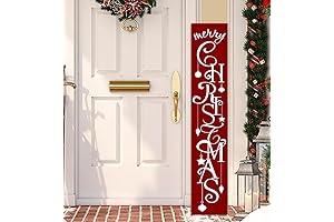 Christmas LED "Merry Christmas" Red with Star Porch Sign with Wreath