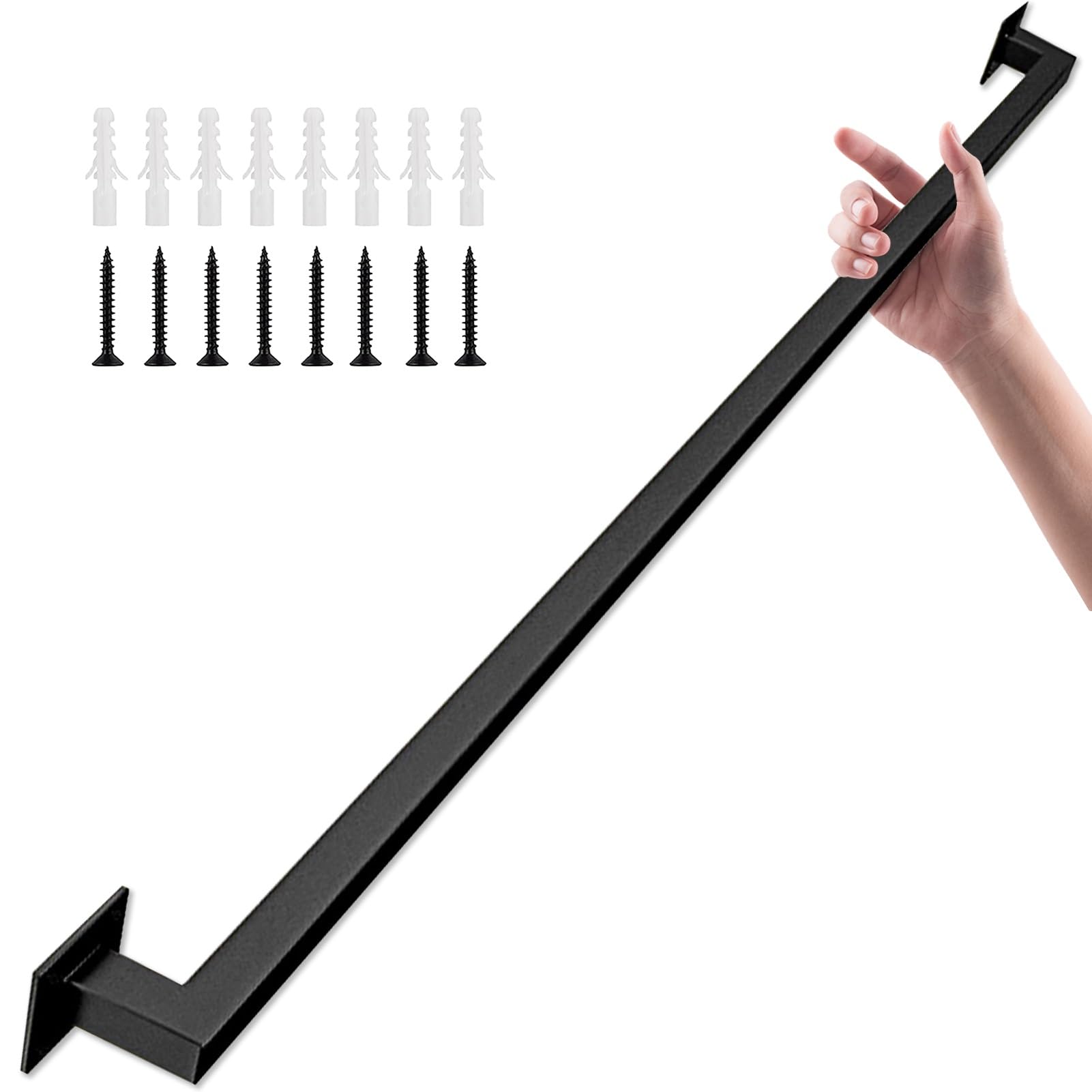 Corrimano nero per scale Montato a parete Tubo quadrato Asta di supporto di sicurezza Bagno Corridoio Scale Corrimano Sicurezza Ringhiera antiscivolo per scale - Kit completo ( Size : 200cm )