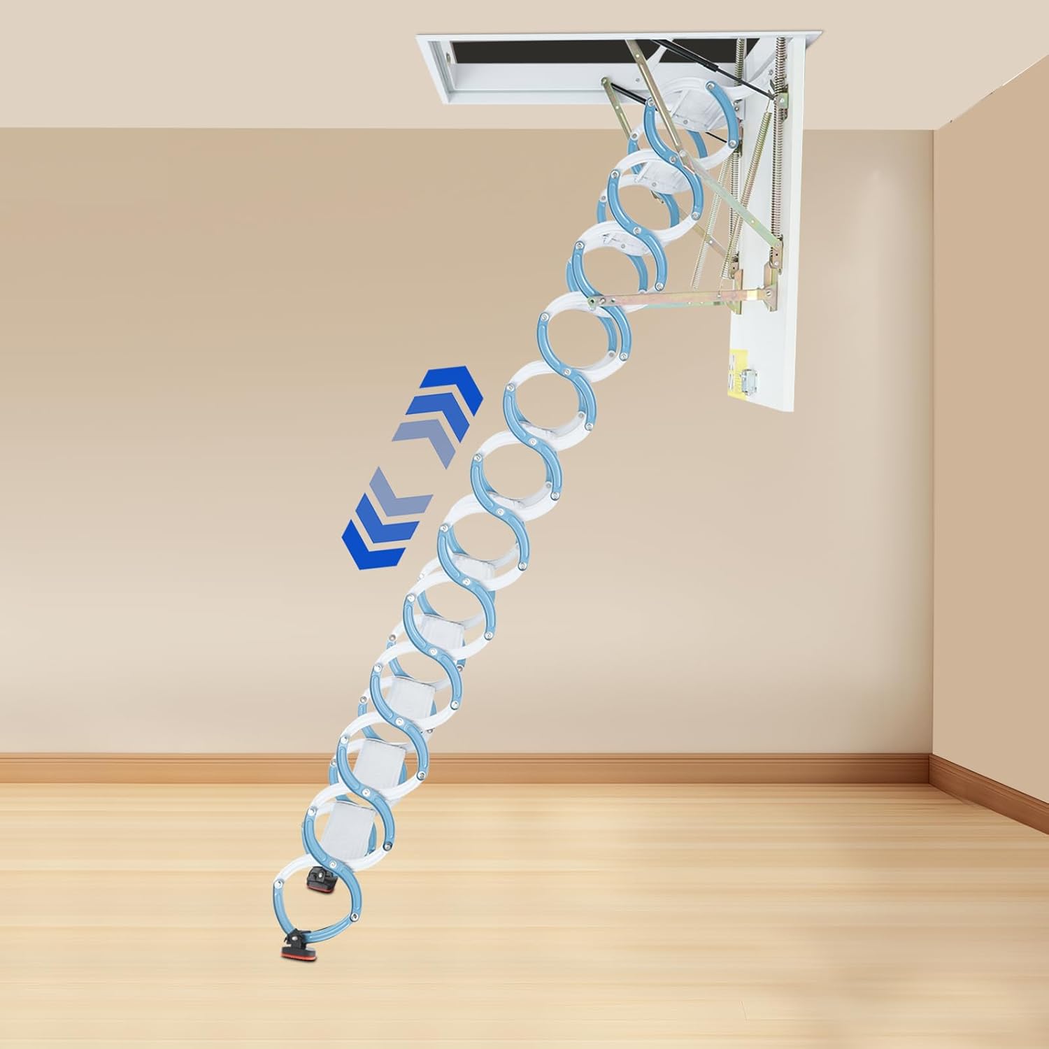 12-Step Ceiling-Mount Stairs, 660lbs Heavy-Duty Retractable Attic Ladder for 10.17ft, Space-Saving Pull Down Stair System with Hidden Steel Design for Loft/Basement Access