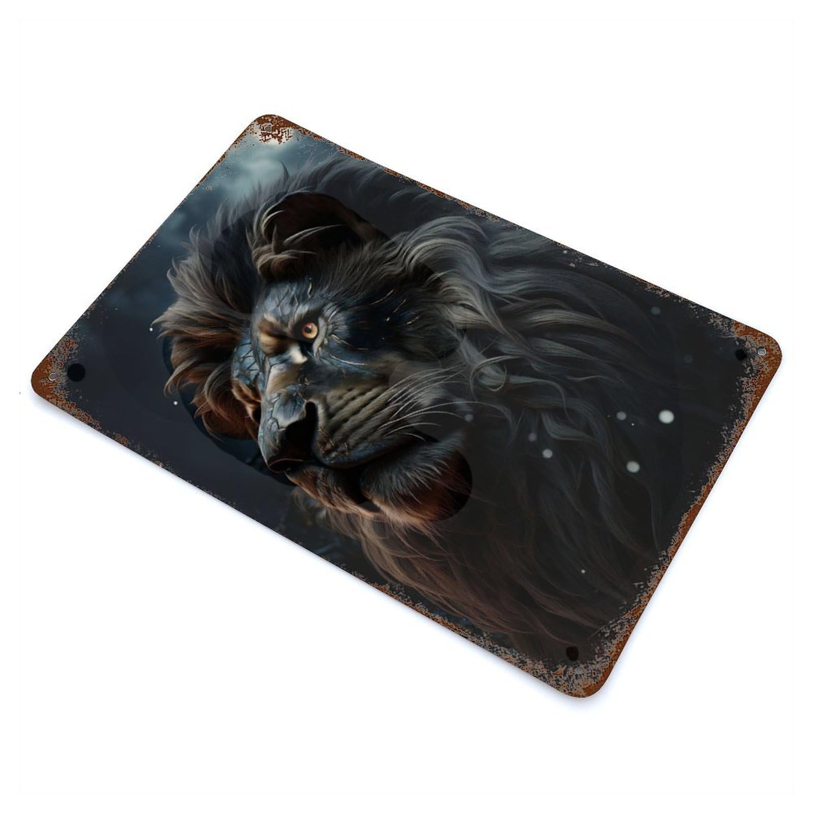 Majestic Lion Portrait Rusty Metal Tin Sign 11.8"x7.9", Industrial Home Decor for Garage, Pub Or Kitchen