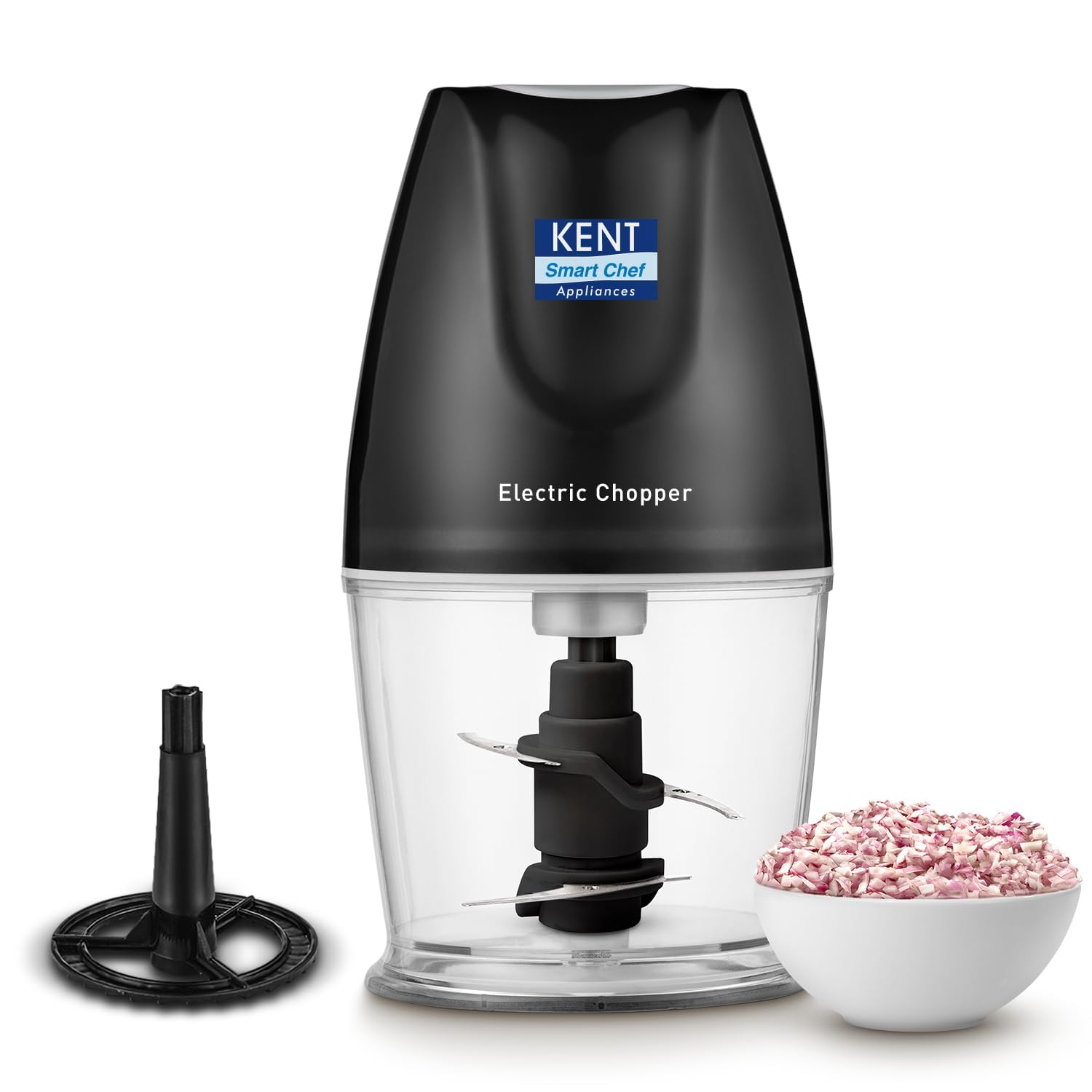 KENT Electric Chopper-B for Kitchen 300 Watt | Chop, Mince, Puree, Whisk, 400 ml Capacity | Stainless Steel Double Chopping Blades | Transparent Chopping Bowl | Anti-Skid | One Touch Operation | Black-picture-24