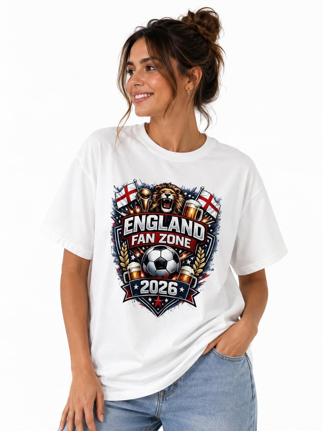ER Direct Women's Cotton Oversized Crew Neck Graphic T-Shirt (White, XL)