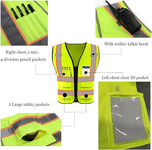 Miniatura 4 de YOWESHOP Chaleco de seguridad de alta visibilidad reflectante personaliza tu logotipo ropa de trabajo de seguridad con tiras reflectantes y bolsillos