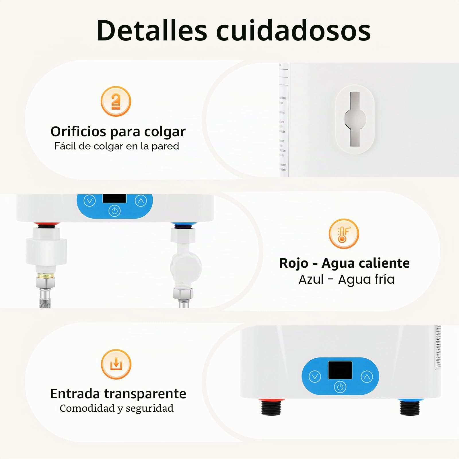 Calentador de Agua Electrico, 5.5kW Calentador de Agua Electrico Instantaneo, Termo Eléctrico con Temperatura Regulable 30-55°C y Control Táctil, IPX4, Para Cocina, Bar o Baño (Blanco)