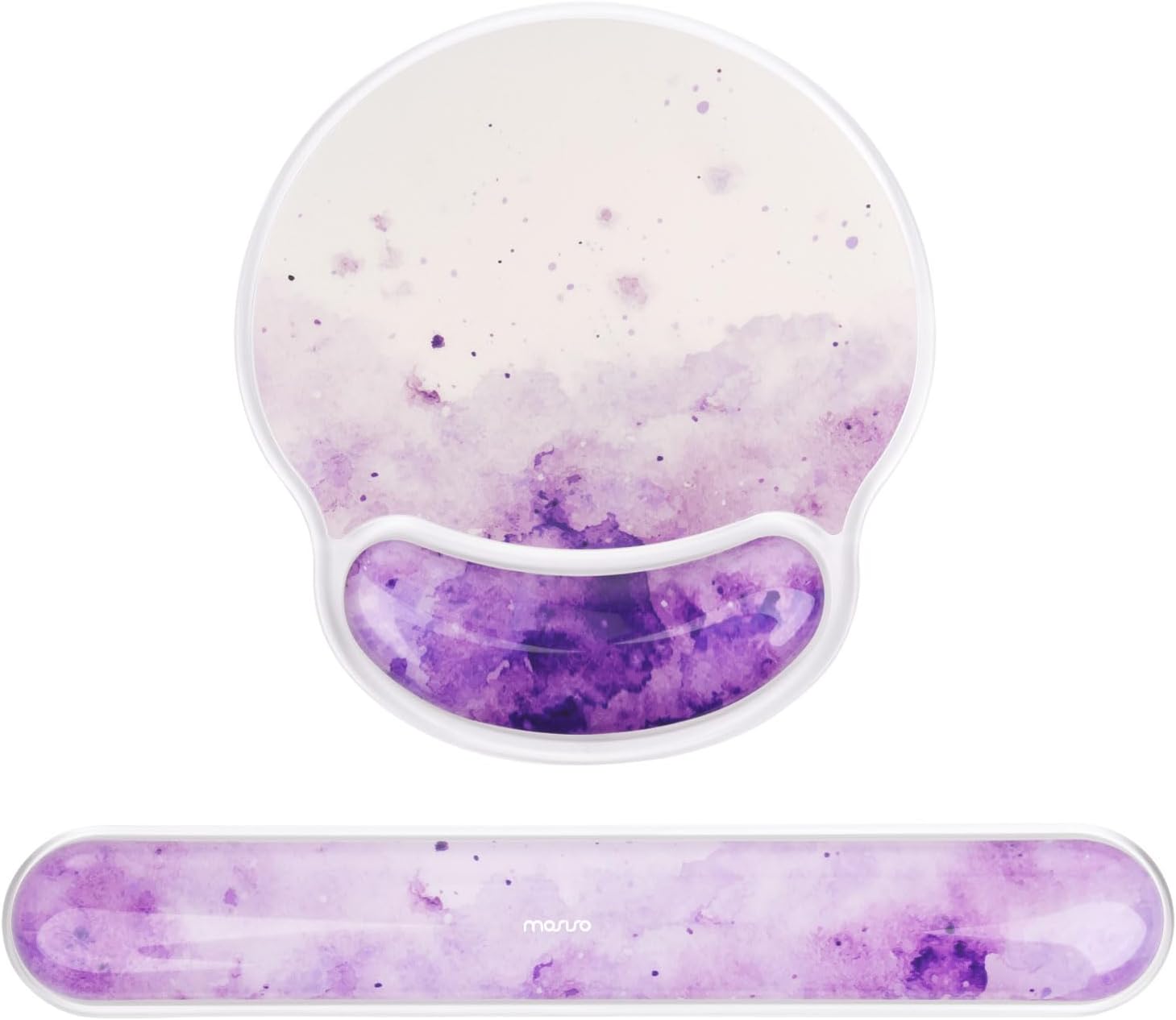 MOSISO Gel Wrist Rest Support for Mouse Pad&Keyboard Set, Circle Curved Ink Cloud Ergonomic Mousepad Non-Slip Base Home/Office Pain Relief&Soft Cooling Gel Easy Typing Pad for Computer Laptop, Purple