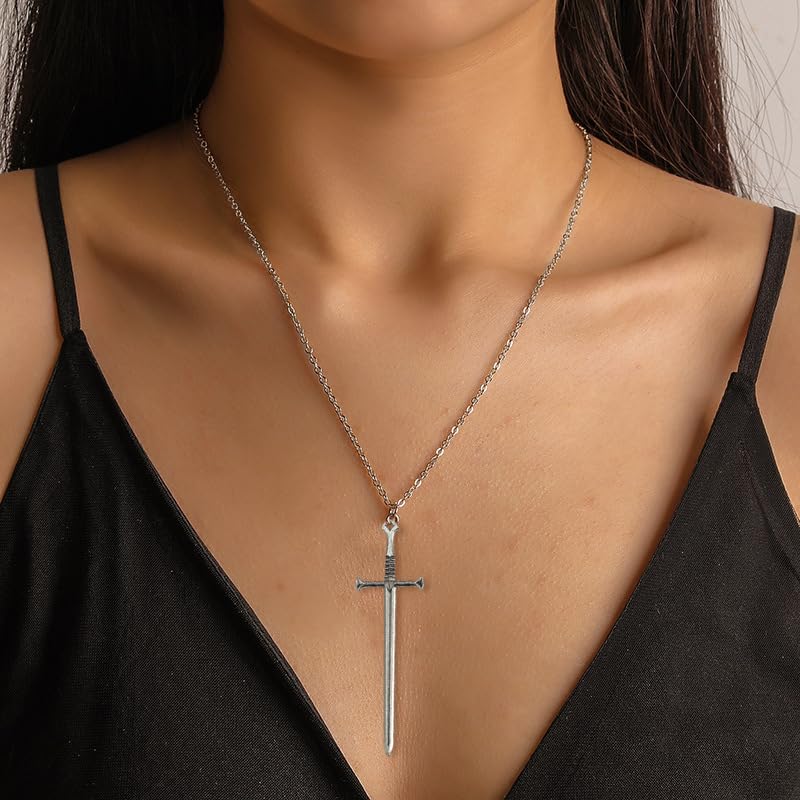 Punk Sword Cross Pendant Necklace Retro Gothic Long Dagger Knife Necklace Hip Hop Jewlry for Men Women4