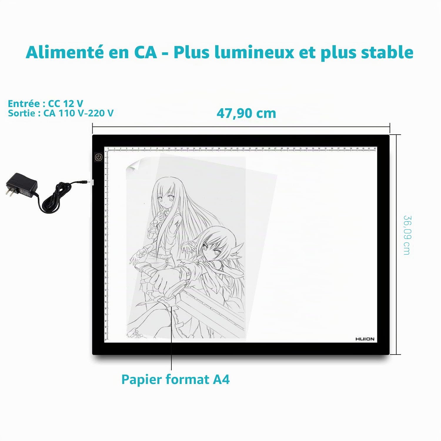 HUION Tablette Lumineuse avec LED Luminosité Réglable A3, 48 x 36 cm