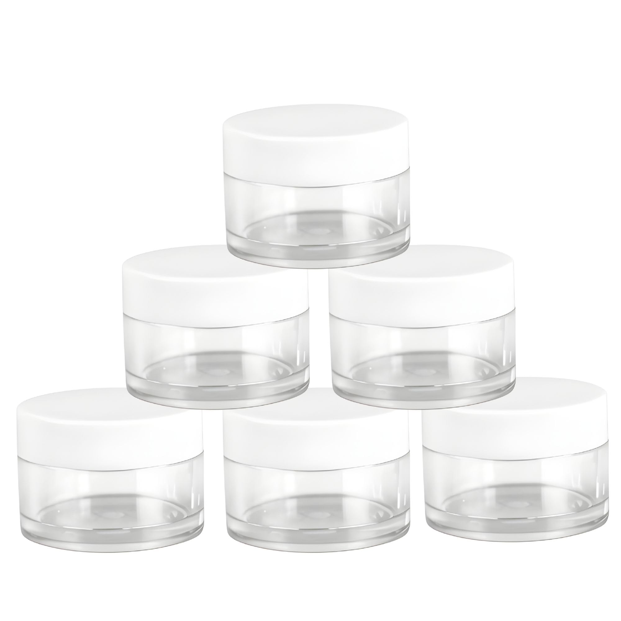 Hian Refillable Cosmetic Jars Pack of 6 (15GM, 3.8x2.5 CM) BPA-Free Acrylic Empty Cream Containers with Leakproof White Lids, Portable Mini Travel Pots for Lotion, Balm, Makeup, Skincare Storage