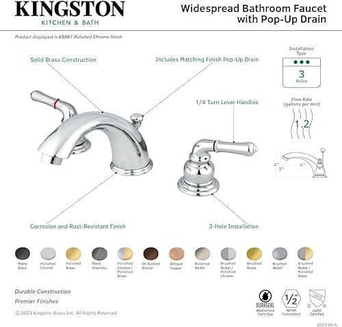 Miniatura 12 de Kingston Brass KB961 Magellan - Grifo de baño amplio, centro ajustable de 8 pulgadas, cromo pulido Cromo pulido,Cobrizo cepillado,Oil Rubbed
