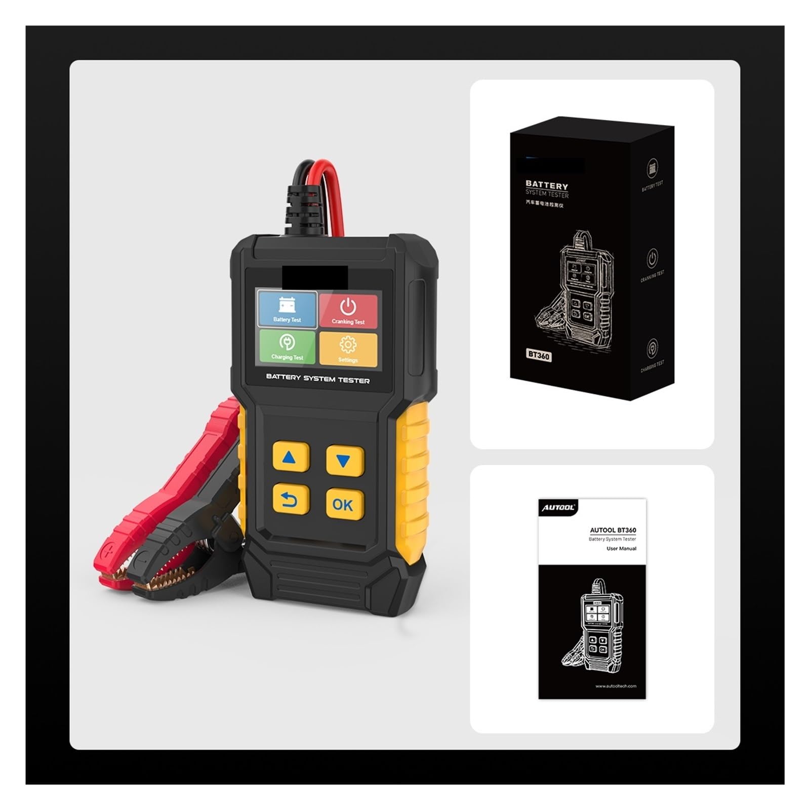 BT360 8-29V Tester akumulatora samochodowego Cyfrowy samochodowy diagnostyczny tester akumulatora analizator 30-2000CCA narzędzie do ładowania rozruchowego