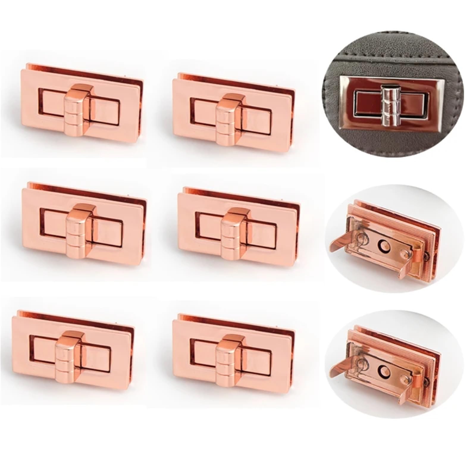 Skręć zamek, zamknij portfel, Zapięcia do torebek, metalowe, w kolorze różowego złota, prostokątne, opakowanie 10 sztuk, 28 mm i 48 mm, wiele stylów(Style 2)
